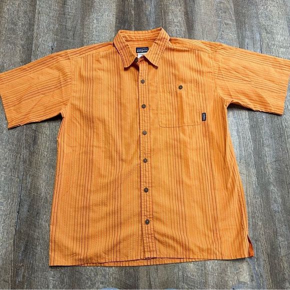 Other - Patagonia Shirt Mens Medium Orange Striped Puckerware Seersucker Button Front
